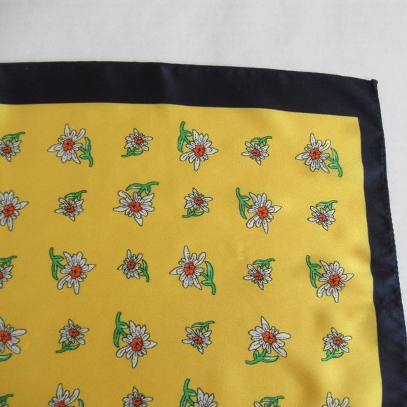 Vintage Italian Soft Silk Square Scarf Floral Yellow, Navy 22" x 22" *Flaw - Picture 8 of 10